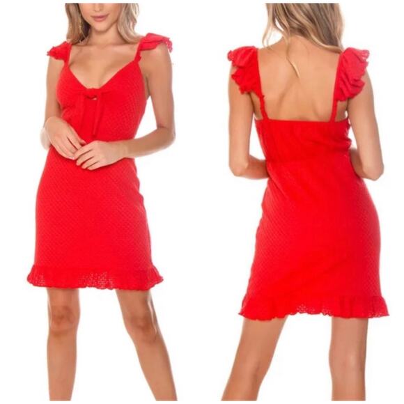 Revolve MINKPINK Laurel Mini Dress Red Eyelett Sleeveless Mini Dress Small - Picture 1 of 12